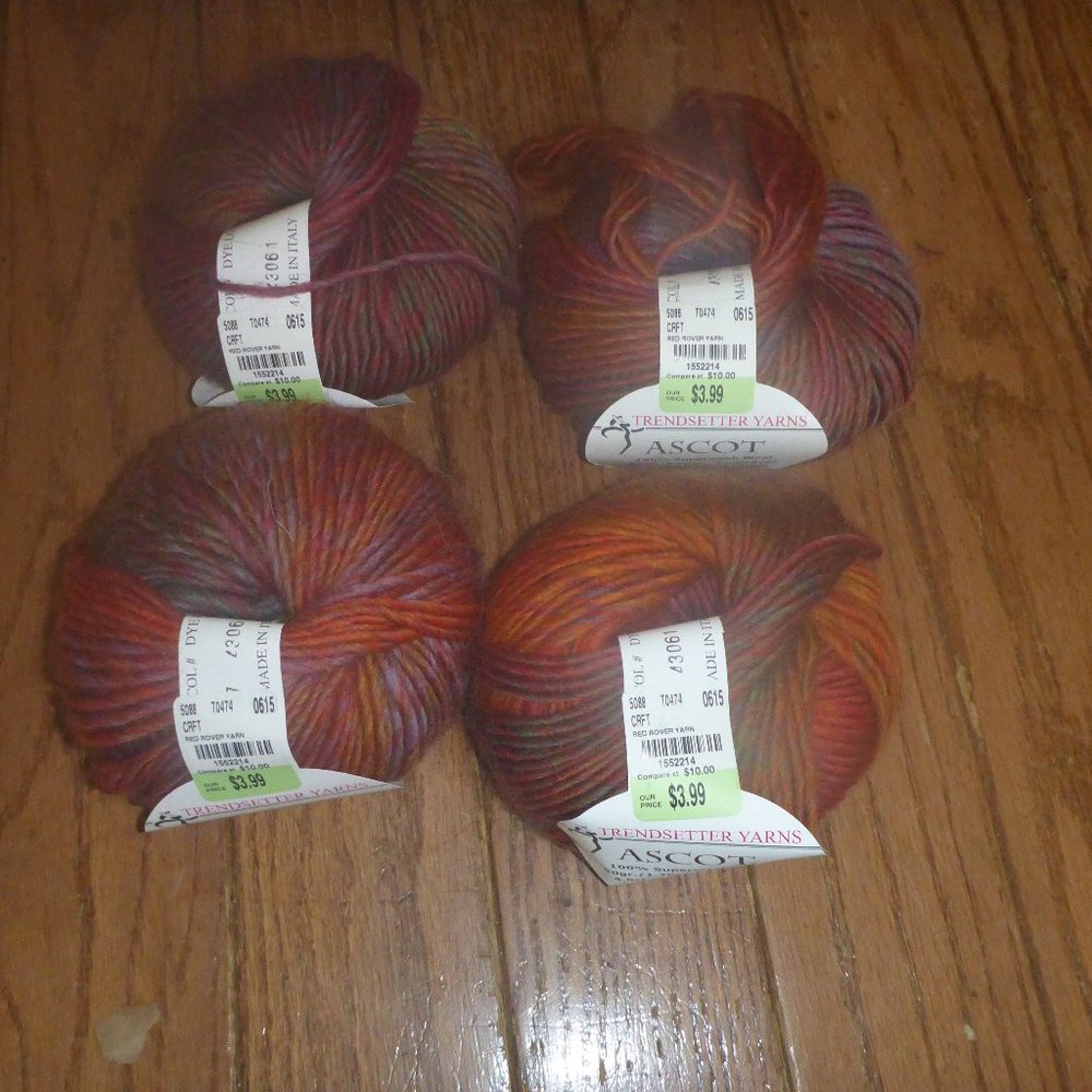 4 Balls Trendsetter Yarns ASCOT Wool Yarn - Color Red Rover - 110 yds ea.